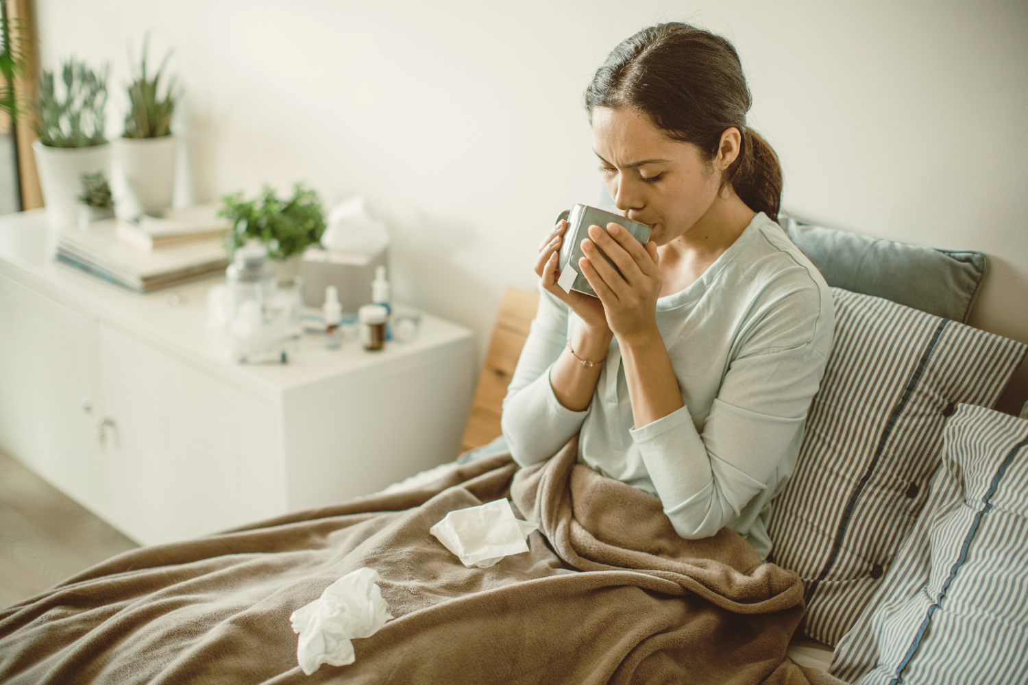 Woman with a cold or flu